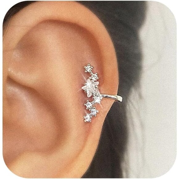 Star Left Non Piercing Rhinestone Star Clip on Earring Cartilage Jewelryt Gift - Picture 1 of 9